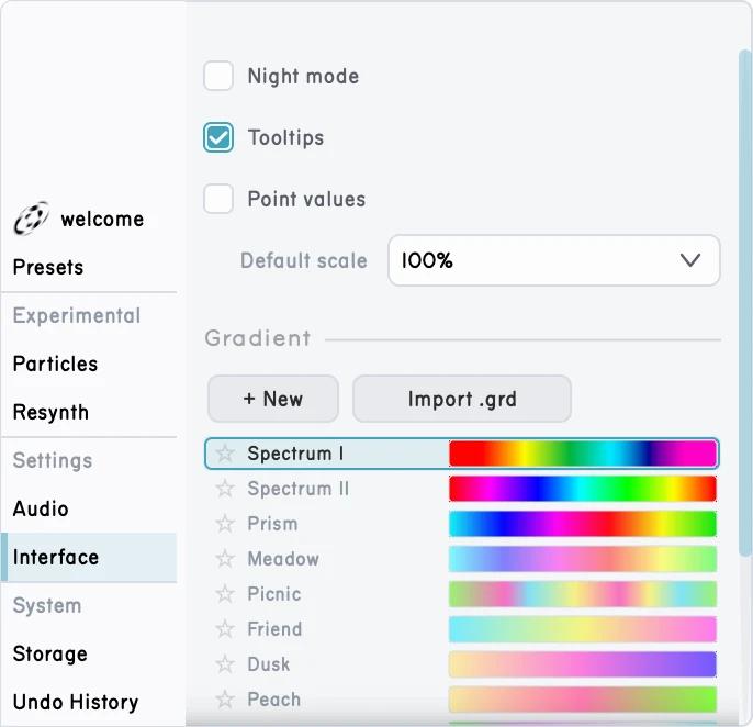The Interface page switching from the light theme to Night mode.
