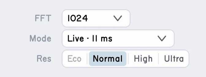 The Engine controls stepping through Live, Balanced, and HQ, each mode naming its latency.